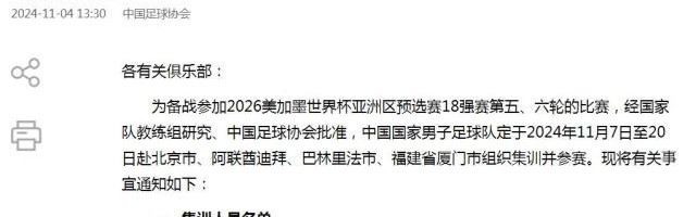 国足集训名单：武磊韦世豪领衔 王子铭曹永竞入选